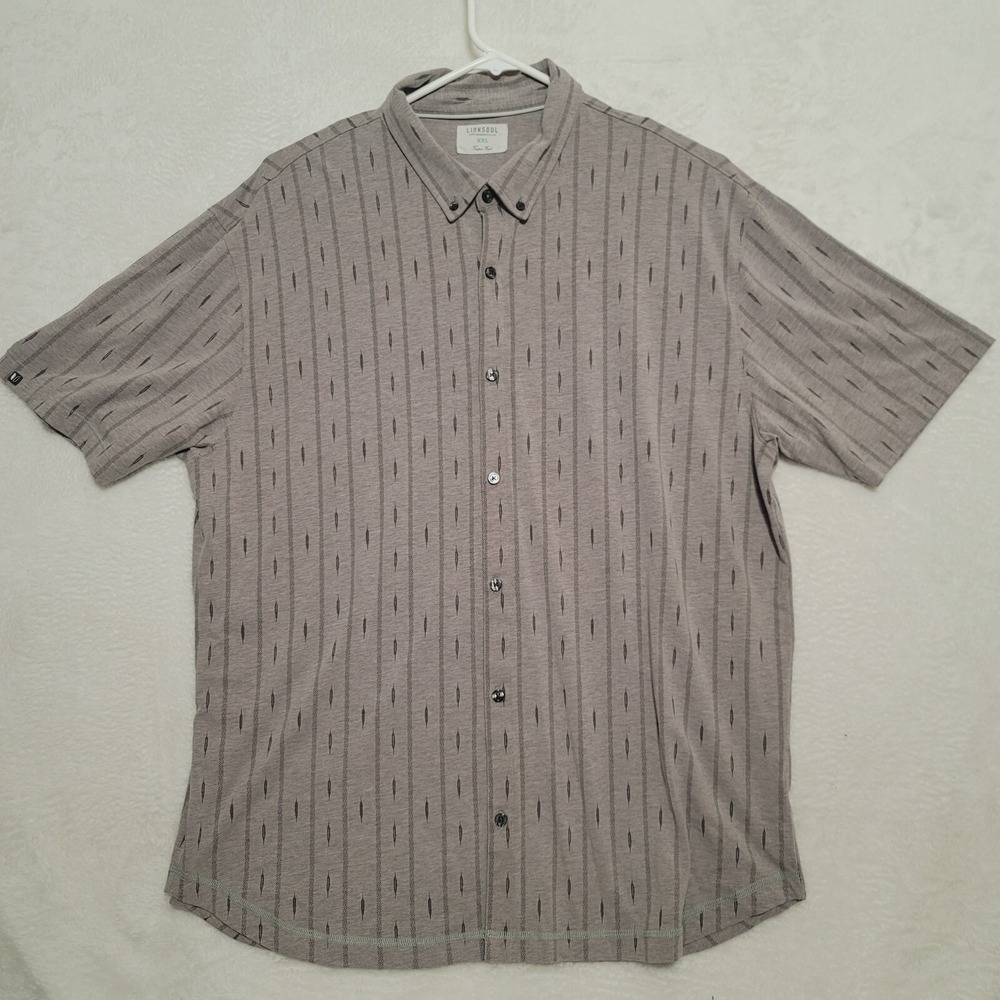 Linksoul Shirt Mens Size XXL Gray Short Sleeve Collared Button Down